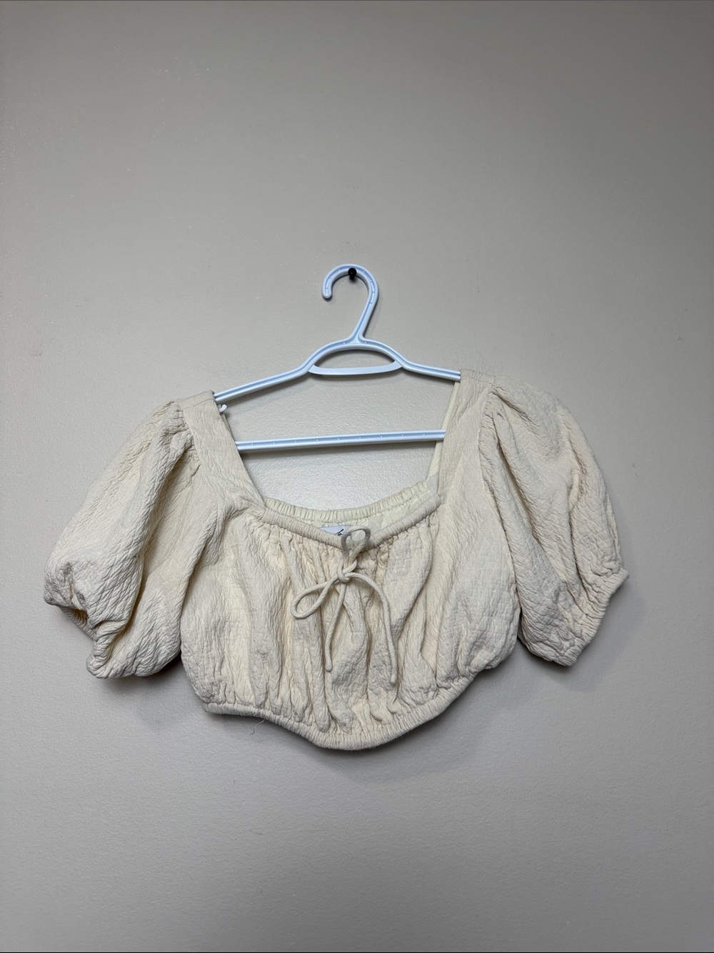 Sabo skirt Cream Puff Sleeve Cropped Tie-Front Top size S